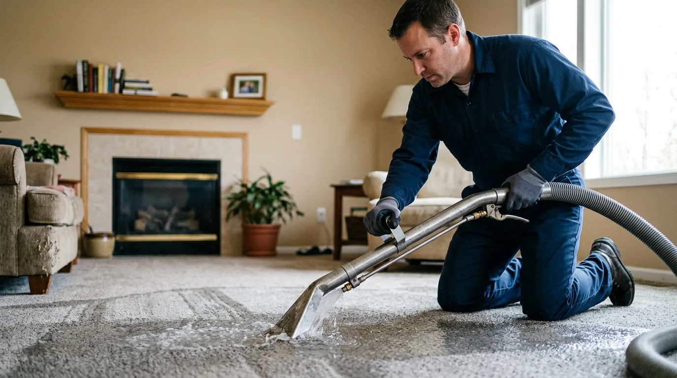 Water damage restoration technician working near Centreville, MI